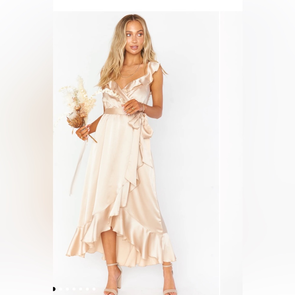 Show me your Mumu Samantha Ruffle Dress. Champagne Satin. 3XL